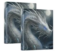 White Dragon with Blue Eyes 3 Ring Binders 1.5 Inch Clear View Three Ring Binders Versatile Binder Fits 200 Sheets 2 Pack