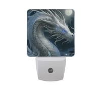White Dragon with Blue Eyes Night Light Dusk to Dawn Sensor LED Night Dimmable Nightlight Lights Plug into Wall for Bedroom