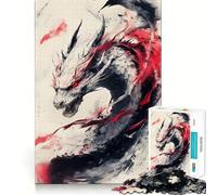 White Dragon with Red Accents Jigsaw 1000 Pieces Memory Skill Fun Smooth Edge Perfect Interlock Fun-filled Way to Fill Empty Hours (38x52cm)