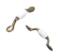 White Drawer Handles Vintage, 2 Pack Furniture Pull Solid Ceramic | Plating Surface, Color: Bronze, Cabinet Pulls Hole Center: 76-96mm Wardrobe Door Pulls Kitchen Cupboard Handles White 76mm/3in