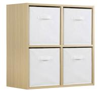 (White Drawers) Charles Jacobs Oak 4 Cube Open Book Shelf Storage Unit