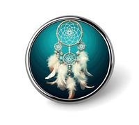 White Dream Catcher Feather Button Pins 1" Round Badge Brooch