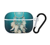 White Dream Catcher Feather Case Cover with Keychain Shockproof Hard Shell Protective Case for 2nd/1st Generation Case for Women Men Bluetooth Earbuds Case