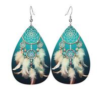 White dream catcher feather Earrings for Women Faux Leather Earring Teardrop Dangle Earrings Lightweight Jewelry Gift
