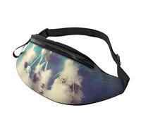 White Dream Catcher Feather Fanny Pack for Men Women, Waterproof Sports Waist Bag Fashion Belt Bag Crossbody Bags Hip Bum Bag with Adjustable Strap Large Sling Bag Purse for Travel Hiking