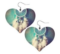 White dream catcher feather Leather Earrings for Women Heart Earring Lightweight Dangle Earrings Jewelry Gifts