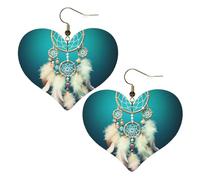 White dream catcher feather Leather Earrings for Women Heart Earrings Lightweight Dangle Drop Earrings Cute Jewelry Gift, One Size, No Gemstone