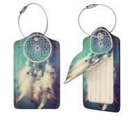 White Dream Catcher Feather Luggage Tag for Suitcase PU Leather Suitcase Tag with Stainless Steel Loop and Address Card Baggage Tags Cute Bag Name Travel Tags ID Labels for Women Men 4 PCS