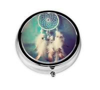 White Dream Catcher Feather Pill Box with Mirror, 3 Compartment Small Pill Case for Purse Or Pocket Mini Metal Pill Holder Travel Weekly Medicine Tablet Vitamin Holder Organizer Travel Gifts