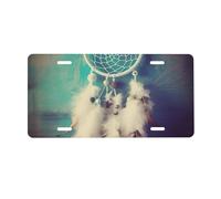 White dream catcher feather Print License Plate Aluminum Car Plate Universal Car Tag for Car Decoration 15 * 30 cm