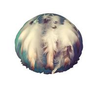 White Dream Catcher Feather Shower Cap for Women Men, Adjustable Reusable Shower Bonnet Double Layer Waterproof Bath Caps, EVA Lining, Elastic Band Hair Cap for All Hair Lengths