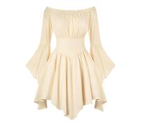 White Dress Women's Pirate - Women's Off Shoulder Mini DressUnderneath Long Sleeve/Short Sleeve Ruffle A Line Pirate Costume-Dress Summer Boho Dress