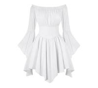White Dress Women's Pirate - Women's Off Shoulder Mini DressUnderneath Long Sleeve/Short Sleeve Ruffle A Line Pirate Costume-Dress Summer Boho Dress