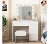 White Dressing Table Hollywood LED Mirror Makeup Desk Vanity Table Bedroom Furniture KOSY KOALA White One Size