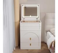 White Dressing Table Set with Mirror, Stool & Lighted 3 Color Mirror - Makeup Vanity for Women & Girls, Ample Storage & Spacious Surface