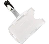White Dual Double Sided ID Card Holder with Crocodile Clip | Dual Double Sided ID Holder | Portrait/Landscape | Crocodile Clip