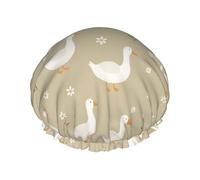 White Duck and Daisy Double Layered Women'S Long Hair Waterproof Shower Cap Reusable