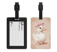 White Duck with A Pink Bow Luggage Tag Travel Bag Suitcase Baggage Name Tags