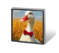 White Duck with A Red Bow Tie Unisex Brooches & Pins Square Lightweight Lapel Badge Jewelry for Clothing Shawl Hat