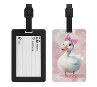White Duck with Pink Bow on Head Luggage Tag Travel Bag Suitcase Baggage Name Tags