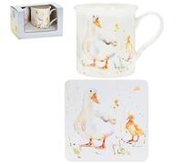 White Duck & Yellow Duckling Fine China Mug & Coaster Boxed Set