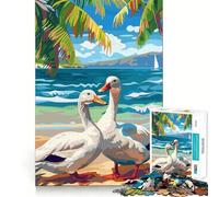 White Ducks on A Beach Jigsaw Puzzles 1000 Mental Focus Game No Gap Tight Fitting Design Interactive Brain Challenge for Home (38x52cm)