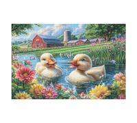White Ducks Spring Flower Stream Wildlife Wild Nature 1000 Piece Jigsaw Puzzle for Adults Garage Wall Art Man Cave Decor No Duplicate Pieces for Men 1000 PCS