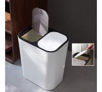 (White) Duo Double Recycling Bin 15L Twin 2 Section Compartment Kitchen Rubbish Dustbin