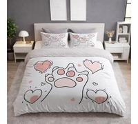 White Duvet Cover - Full 240 x 260 + 2 x 50 x 80 - Soft Lightweight, Machine Washable, Fluffy, Non Iron, Versatile - Minimalist Cat Paws Heart Adorable Bedding - Duvet Cover Sets For Bedroom