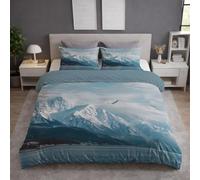 White Duvet Cover - Full 240 x 260 - Soft Lightweight, Machine Washable, Fluffy, Non Iron, Versatile - Photorealistic Mountains Lake Eagle Bedding - Duvet Cover Sets For Bedroom