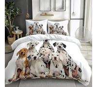 White Duvet Cover Single Size, Animal Dalmatian Dog Bedding Set 3Pcs, Soft Polyester Reversible Print Quilt Cover 135x200 cm with 2 Pillowcase for Kids Boys Girls Bedroom Decor