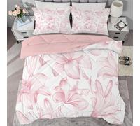 White Duvet King Size, Coverless Duvet 4.5 Tog with Pink Flowers Pattern, Soft Lightweight Comforter Set for Autumn Summer, 1 Quilt King Size 230x220cm with 2 Pillowcases, Machine Washable, C79
