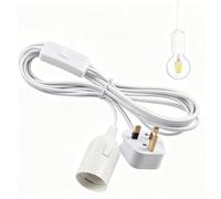 White E27 Salt Lamp Plug-in Pendant Fitting, Hanging Extension Cord with E27 Holder, Inline On/Off Switch & Plug, 250V 4A Replacement Cable for Salt Lamp, Loft, Garage (1.8M)