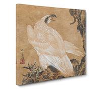 White Eagle Hunting by Kawanabe Kyosai Canvas Print | Gallery Wrapped 30mm Frame Wall Art | 14x14 inches | Ready to Hang | Modern Animals Picture | Living Room Bedroom Lounge Office