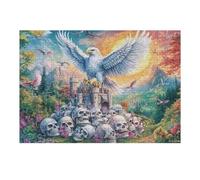 White Eagle on Skulls with Iron Helmet 300 Piece Premium Jigsaw Puzzle For Men Educational Decompression Adults Anxiety Memory Care Mothers Valentines Wooden 300 PCS