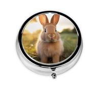 White-Eared Rabbit Take-Along Pill Box, Portable Round Pill Box, fits in Your Purse Pocket Lightweight 3 Compartment Pill Box,