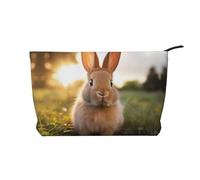 white-eared rabbit Women's corduroy cosmetic bag, portable zipper hand-held wallet, suitable for travel and daily storage of cosmetics,