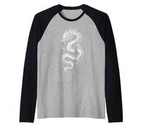White Eastern Dragon Serpent Myth Ink Fantasy Spirit Art Raglan Baseball Tee