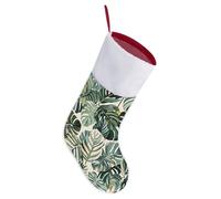 White Ed Tropical Botanical Leaves Christmas Stockings 18 Inch Large Hanging Stocking with White Plush Cuff Xmas Stocking Fireplace Hanging Stockings Gift for Family Holiday Party Decoration