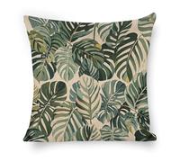 White Ed Tropical Botanical Leaves Throw Pillow Covers Decorative Linen Cushion Case Boho Farmhouse Pillowcase Soft Double-Sided Cushion Covers for Sofa Couch Bedroom Living Room Home Decor 18"x18"