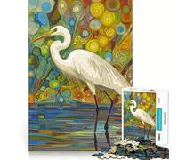 White Egret in Within Flowers Adults 1000 Pieces Puzzle Mental Fun Game Advanced Laser Cutting Tech Amusing Challenge for Waiting Time (50x75cm)