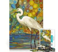 White Egret in Within Flowers Jigsaw for Teenagers1000 Pieces Mind Boost Game Firm Fit Secure Assembly Bonding Activity for Loved Ones (38x52cm)