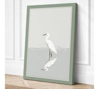 White Egret Reflected Canvas Wall Art Print 18x12 Inch (46 x 30 cm)