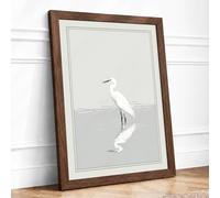White Egret Reflected Minimalist Framed Wall Art Print A4 Walnut | Ready to Hang, Premium Gi Paper, Fade-Resistant Inks, Securely Packaged, UK Made