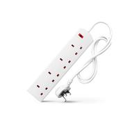 White Electric Extension Lead - 4 Gang, 1 Metre Cable with UK Plug