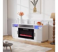 White Electric Fireplace TV Stand | Large Media Cabinet with 12 Flame& Back Colours