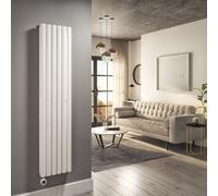 White Electric Vertical Designer Radiator 1.2kW with Wifi Thermostat - Double Panel H1600xW354mm - IPX4 Bathroom Safe