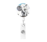White Elephant Badge Reel Retractable Badge Holders Lightweight ID Badge Reels Cute Nurse Name Card Holder with Keychain Funny ID Badge Clip for Men Women