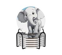 White Elephant Coasters Set of 6 Ceramic Coaster with Holder Absorbent Coasters for Drinks Heat Resistant Coffee Table Coasters Cup Pad for Kitchen Office Home Decoration