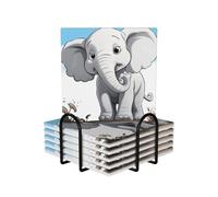 White Elephant Coasters Set of 6 Ceramic Coaster with Holder Absorbent Coasters for Drinks Heat Resistant Coffee Table Coasters Cup Pad for Kitchen Office Home Decoration